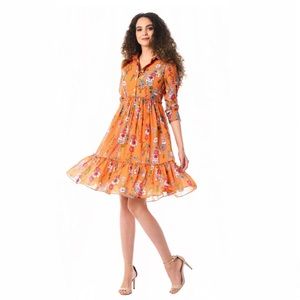 EUC eShakti Orange Floral Button Up Collar Dress